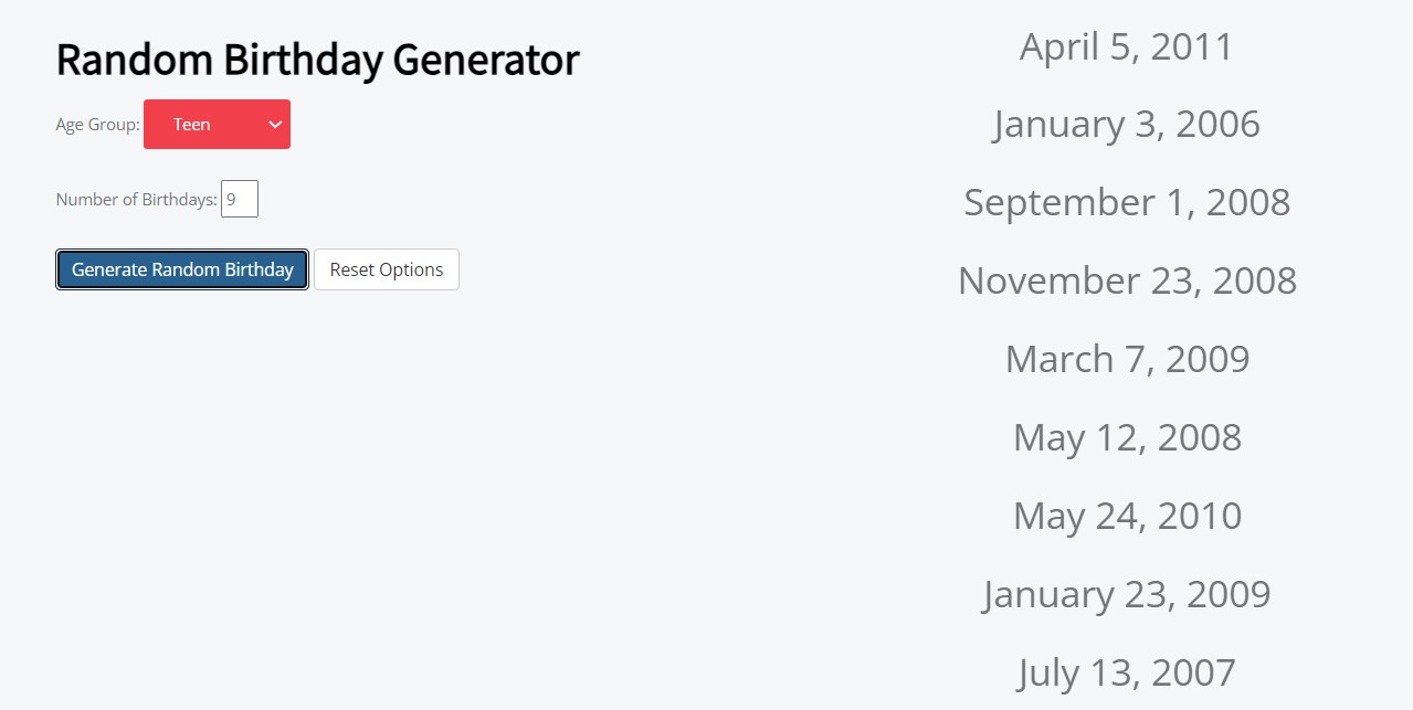 Random Birthday Generator ScreenShot