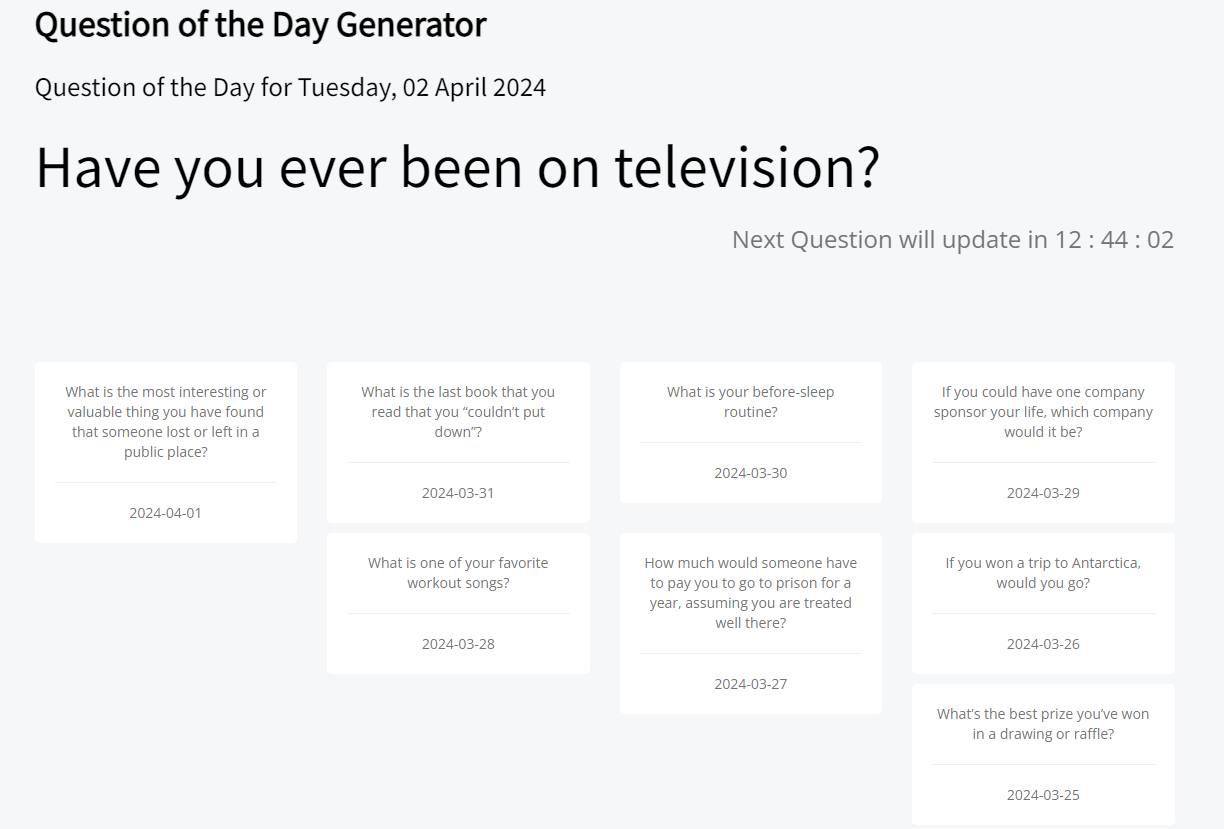 Question of the Day Generator Tool Screenshot